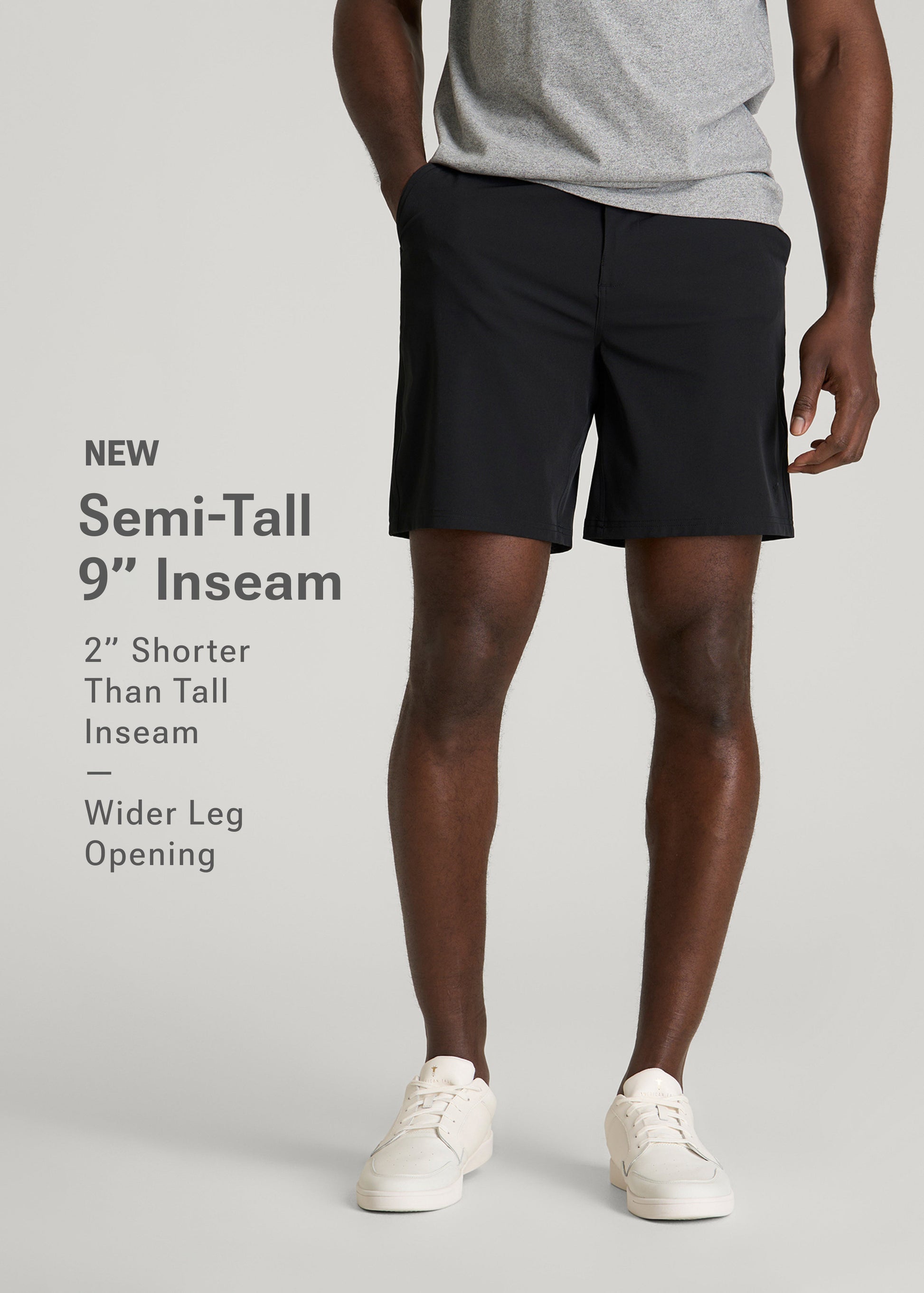 American Tall Men Stretch Hybrid Shorts for Tall Men in Deep Black
