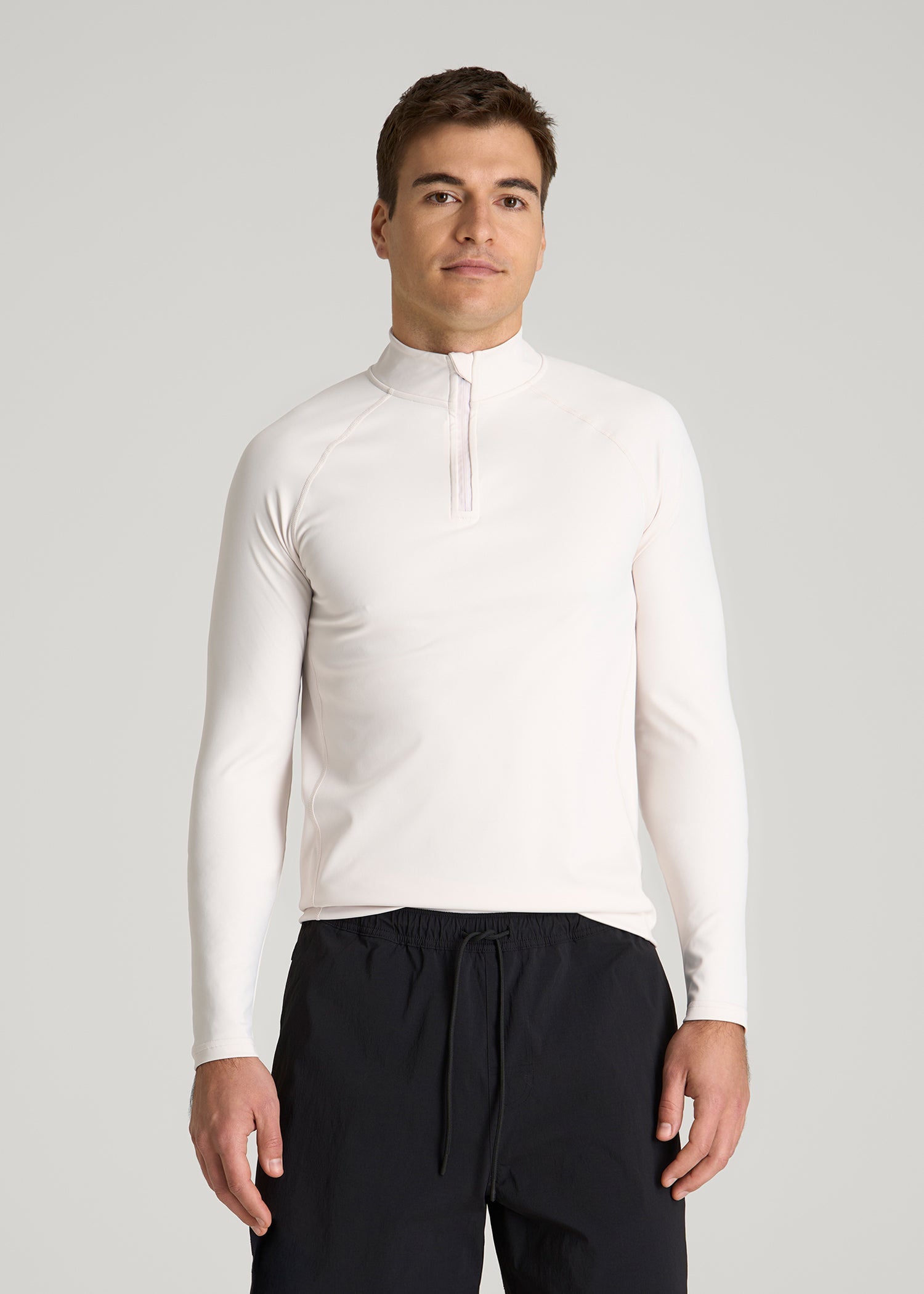 American Tall Men Quarter Zip Long Sleeves Rashguard for Tall Men in White Sand