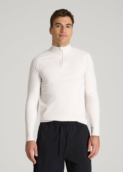 American Tall Men Quarter Zip Long Sleeves Rashguard for Tall Men in White Sand
