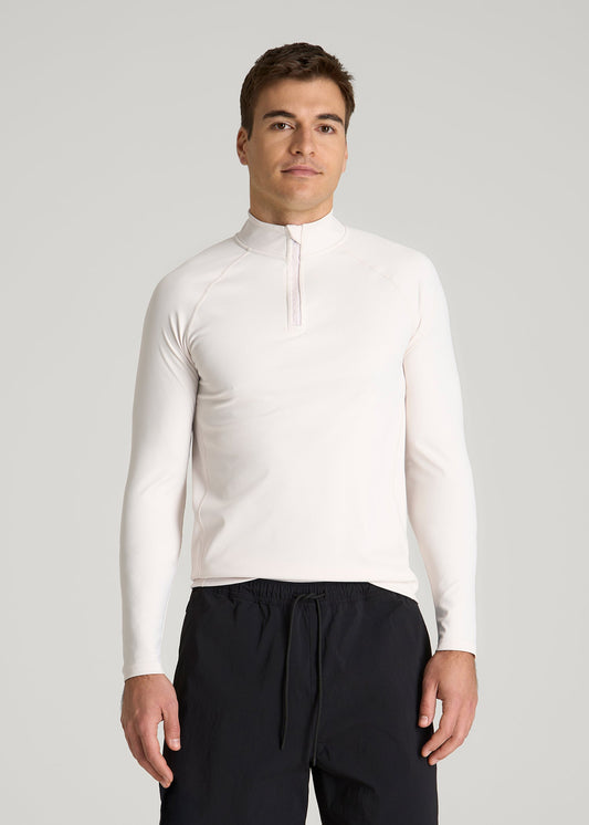 American Tall Men Quarter Zip Long Sleeves Rashguard for Tall Men in White Sand