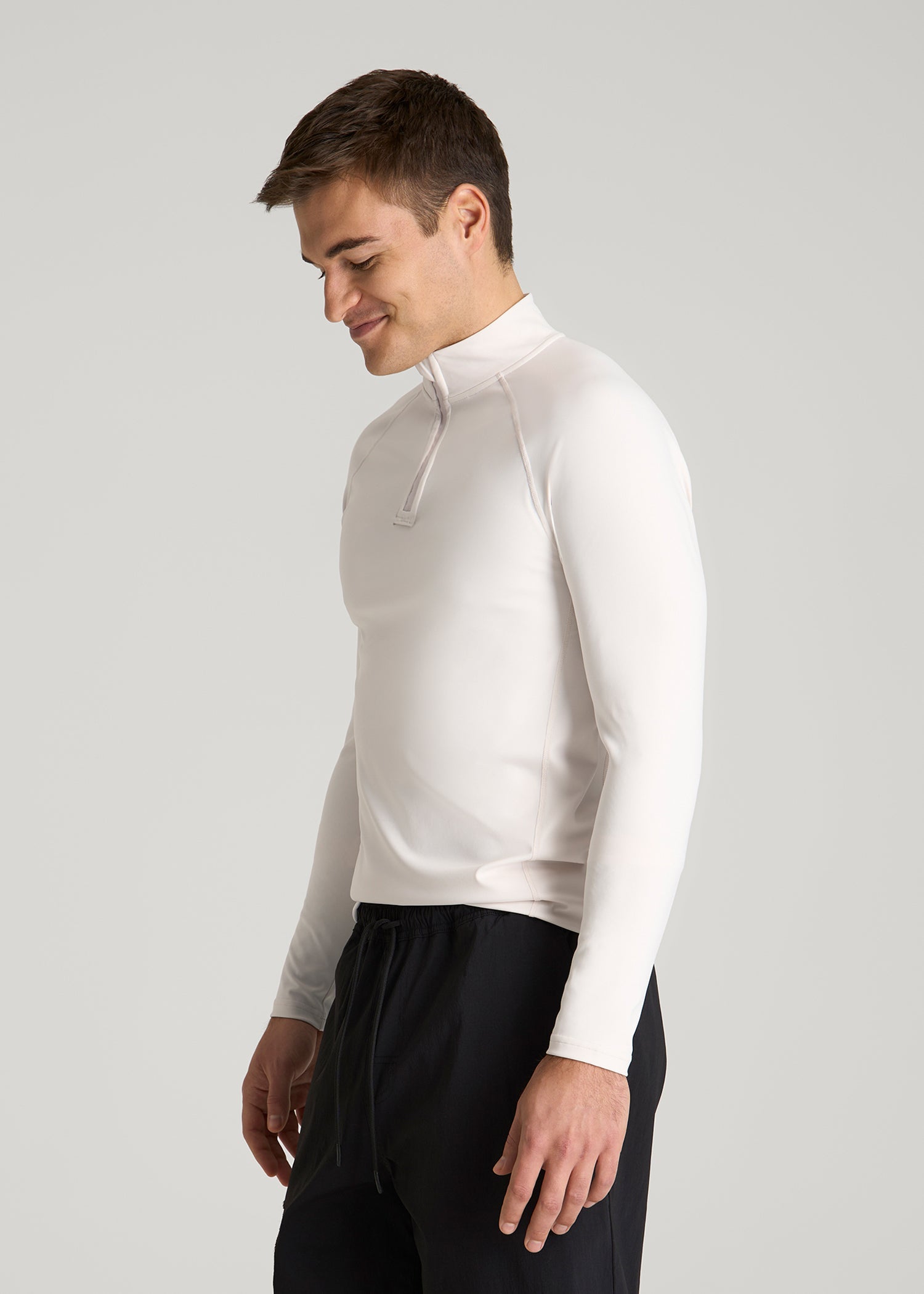 American Tall Men Quarter Zip Long Sleeves Rashguard for Tall Men in White Sand