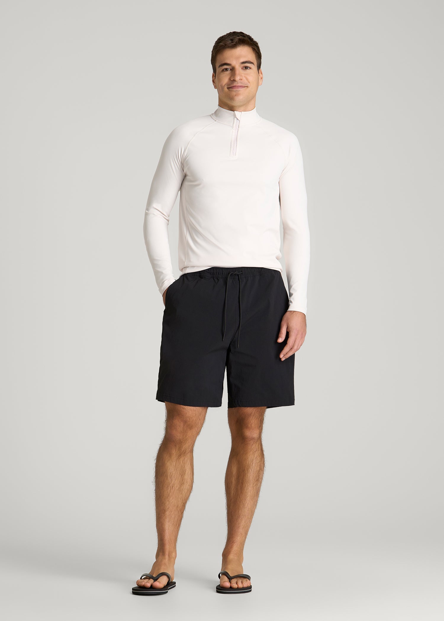 American Tall Men Quarter Zip Long Sleeves Rashguard for Tall Men in White Sand
