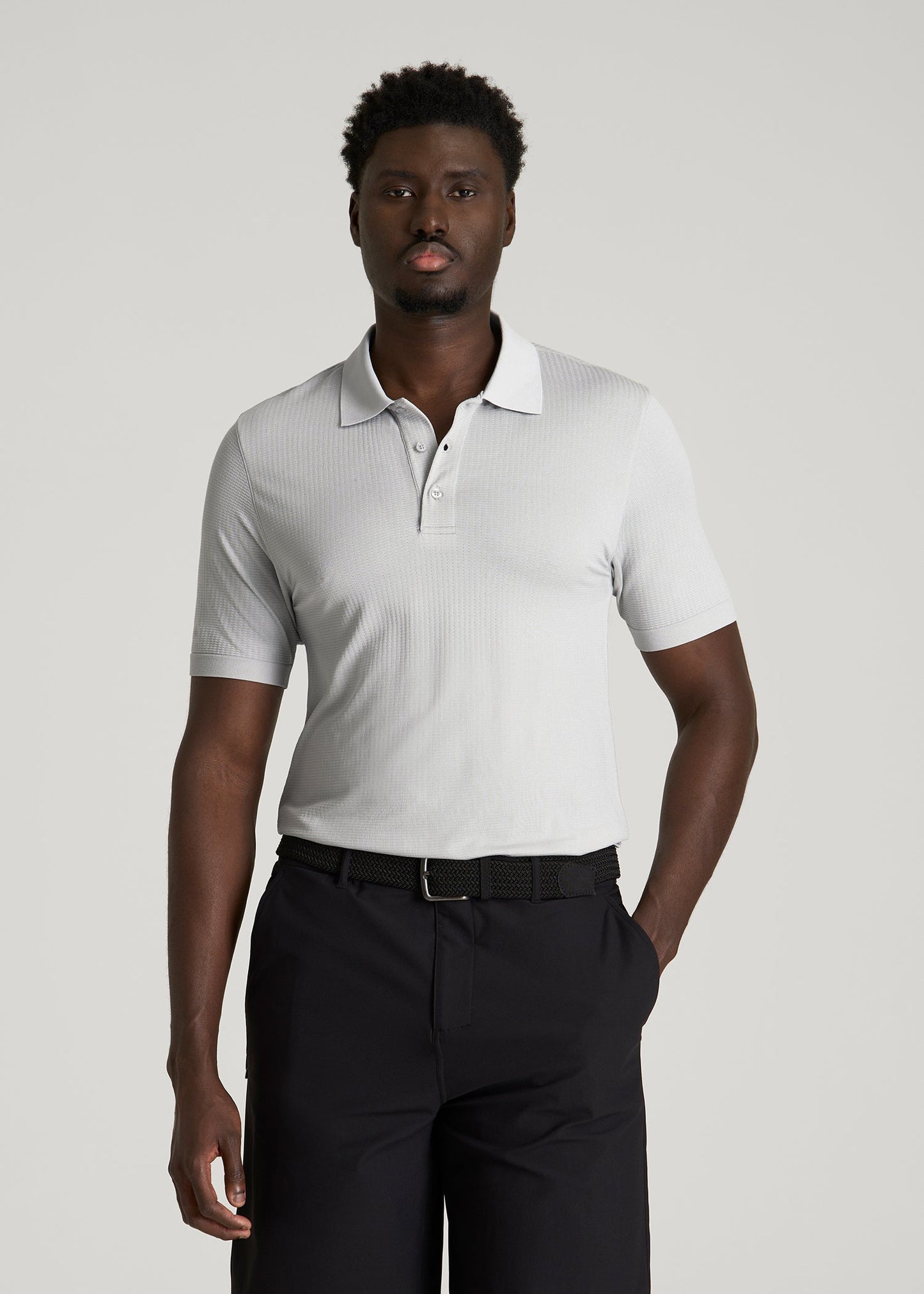 American Tall Men Performance Vented Golf Polo for Tall Men in Silver Drop