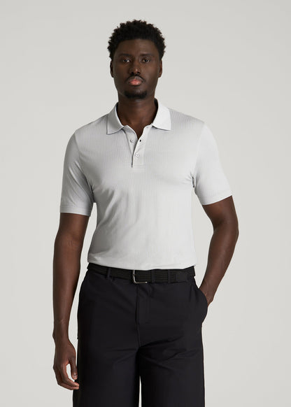 American Tall Men Performance Vented Golf Polo for Tall Men in Silver Drop