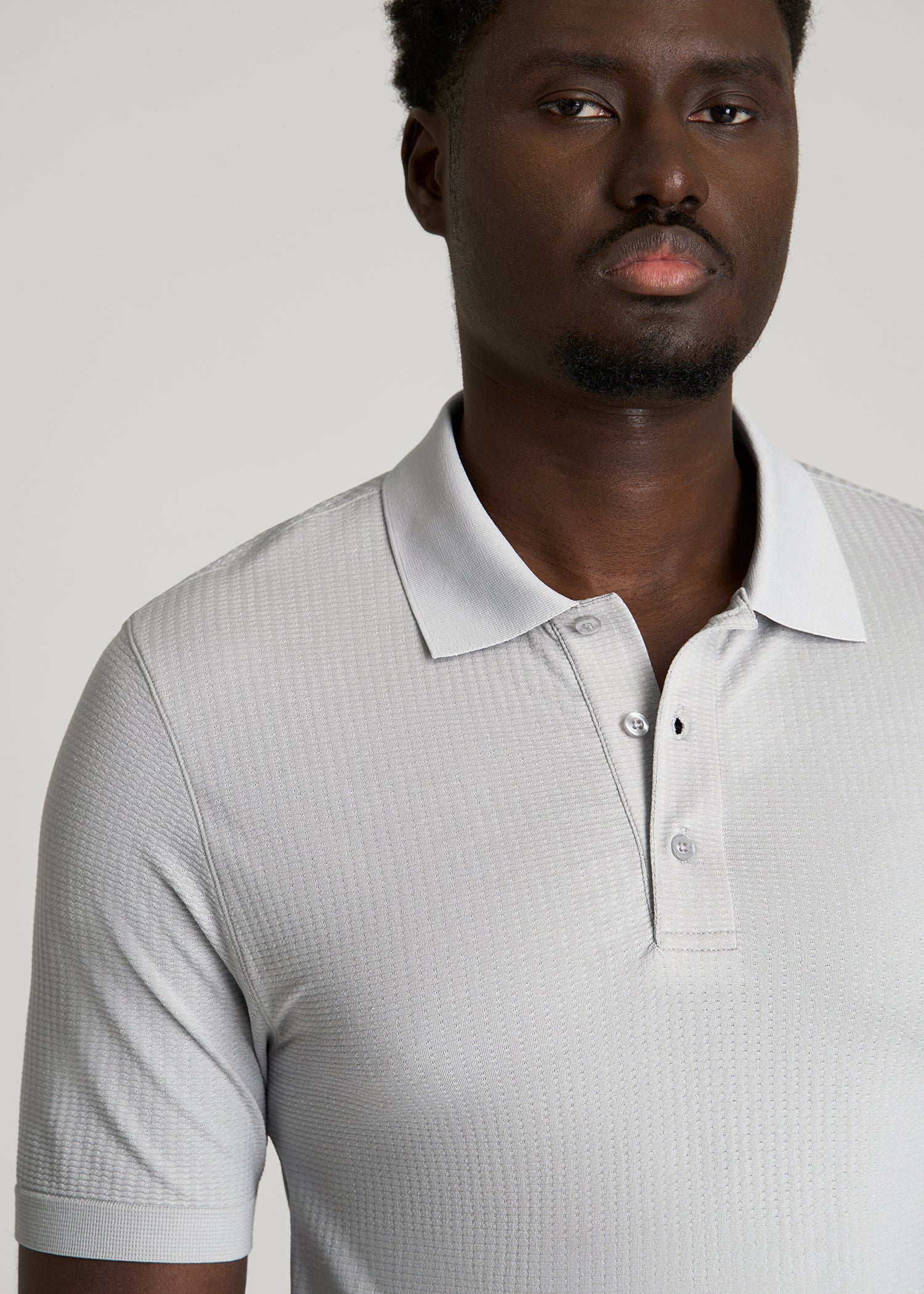 American Tall Men Performance Vented Golf Polo for Tall Men in Silver Drop