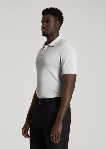 American Tall Men Performance Vented Golf Polo for Tall Men in Silver Drop