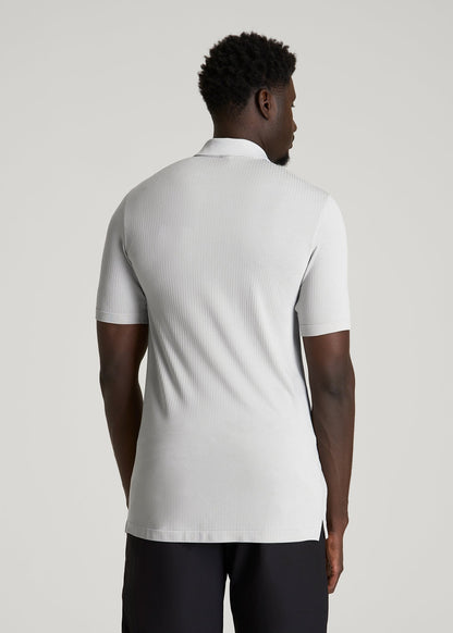 American Tall Men Performance Vented Golf Polo for Tall Men in Silver Drop