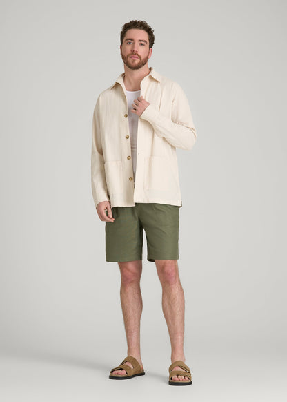 American Tall Men Seersucker Overshirt for Tall Men in White Sand