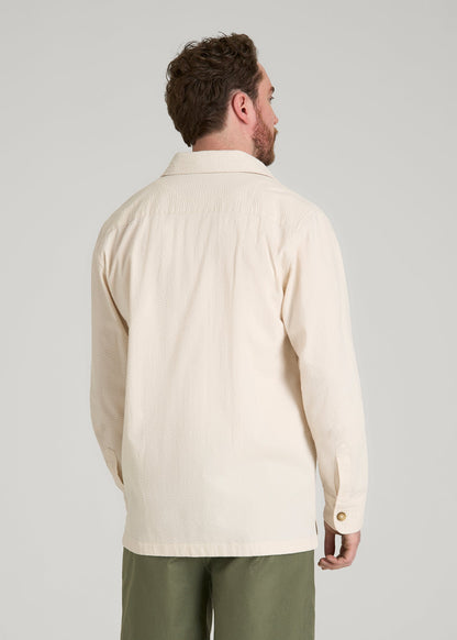 American Tall Men Seersucker Overshirt for Tall Men in White Sand