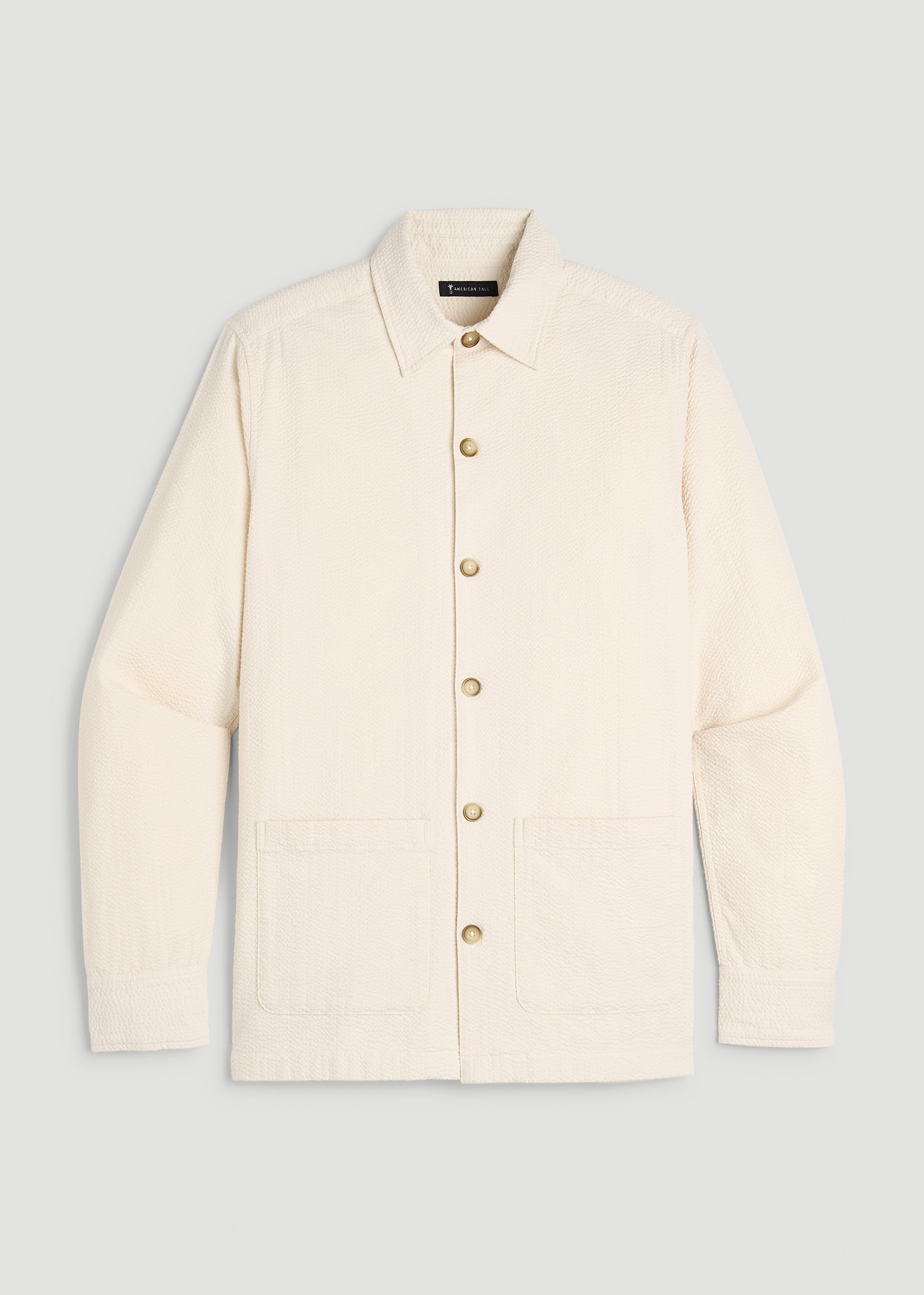 American Tall Men Seersucker Overshirt for Tall Men in White Sand
