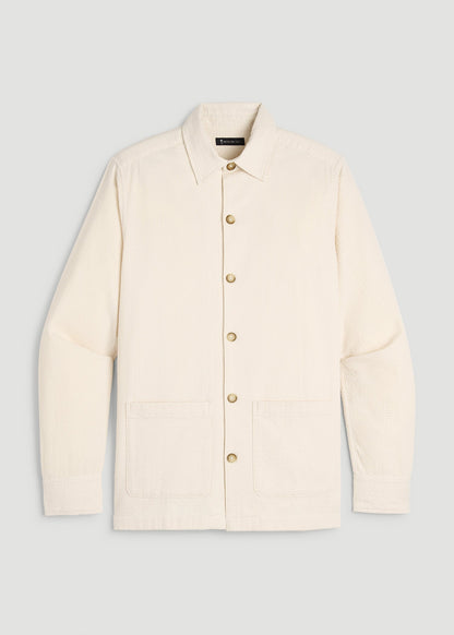 American Tall Men Seersucker Overshirt for Tall Men in White Sand