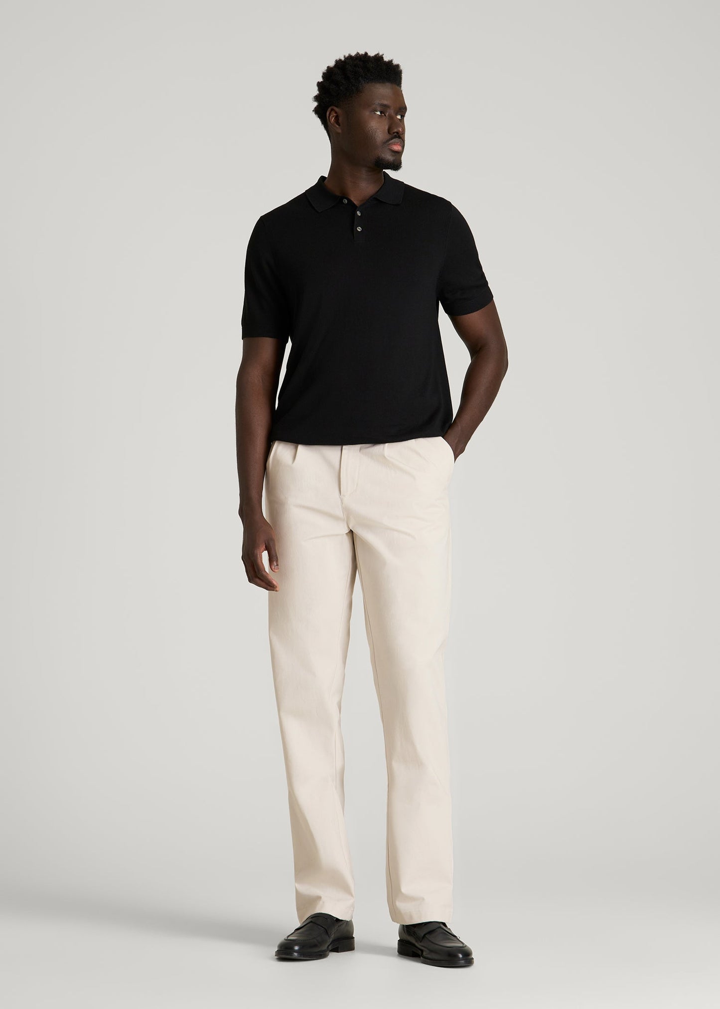 American Tall Men Stretch Commuter Pleated Chinos for Tall Men in White Sand