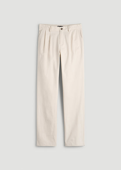 American Tall Men Stretch Commuter Pleated Chinos for Tall Men in White Sand