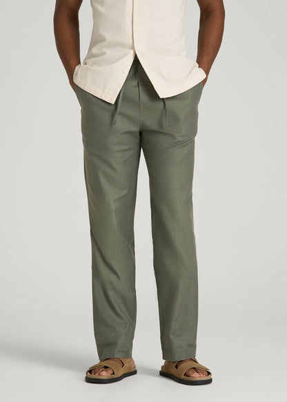 American Tall Men Stretch Cotton Linen Blend Pull-On Pants for Tall Men in Olive
