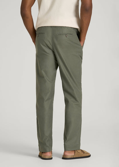 American Tall Men Stretch Cotton Linen Blend Pull-On Pants for Tall Men in Olive