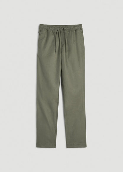 American Tall Men Stretch Cotton Linen Blend Pull-On Pants for Tall Men in Olive