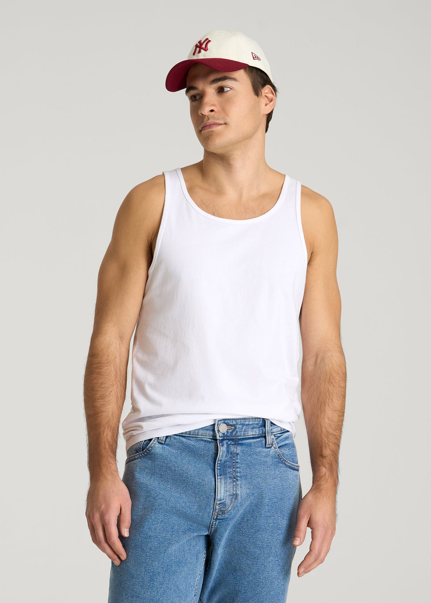American Tall Men Core Cotton Tank for Tall Men in White