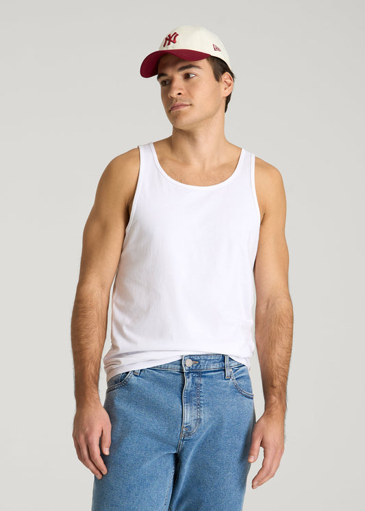 American Tall Men Core Cotton Tank for Tall Men in White