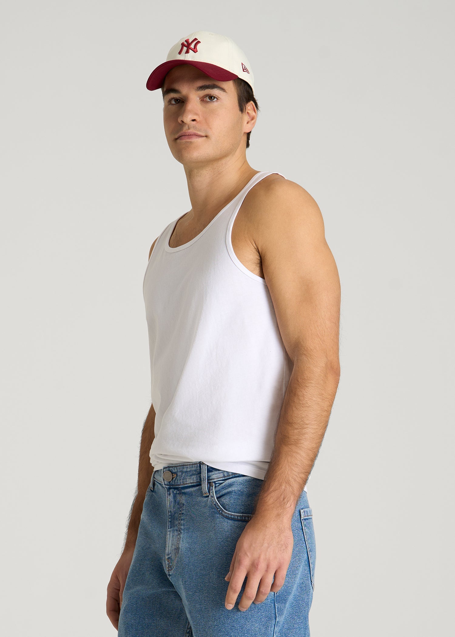 American Tall Men Core Cotton Tank for Tall Men in White