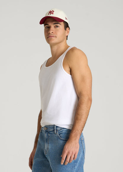American Tall Men Core Cotton Tank for Tall Men in White