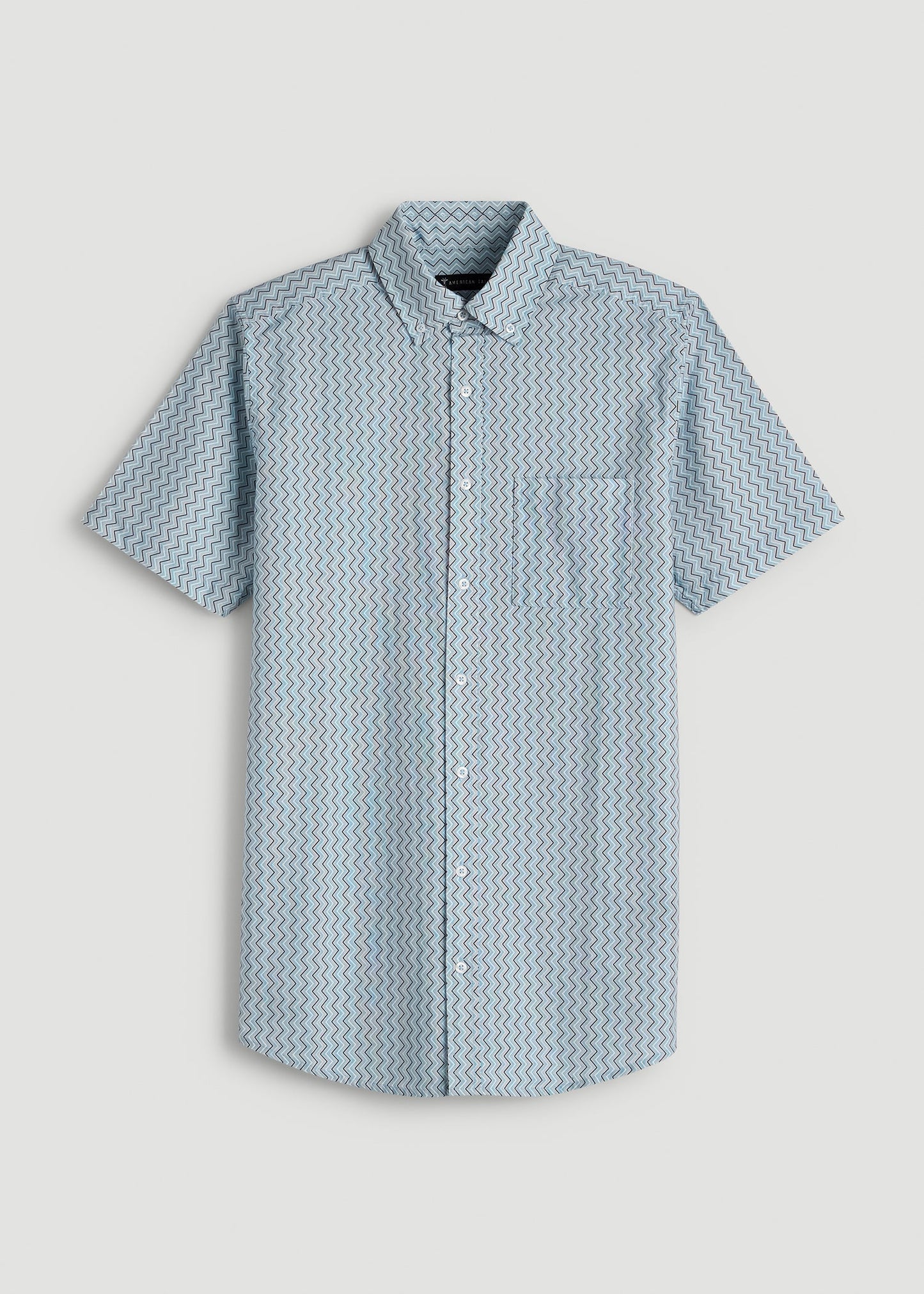 American Tall Men Short Sleeve Shirt for Tall Men in Ice Blue Abstract Stripe
