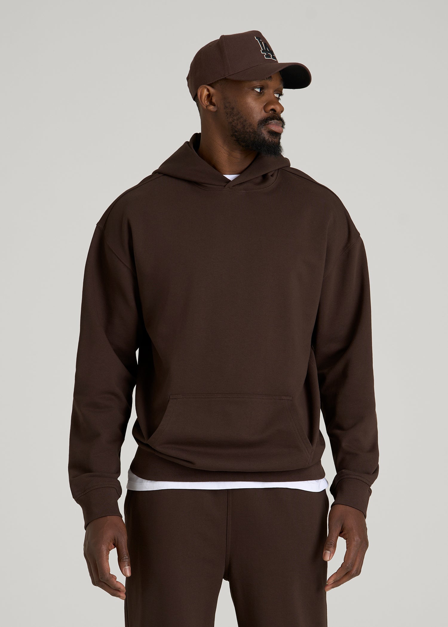 American Tall Men Everyday French Terry Popover Hoodie for Tall Men in Espresso
