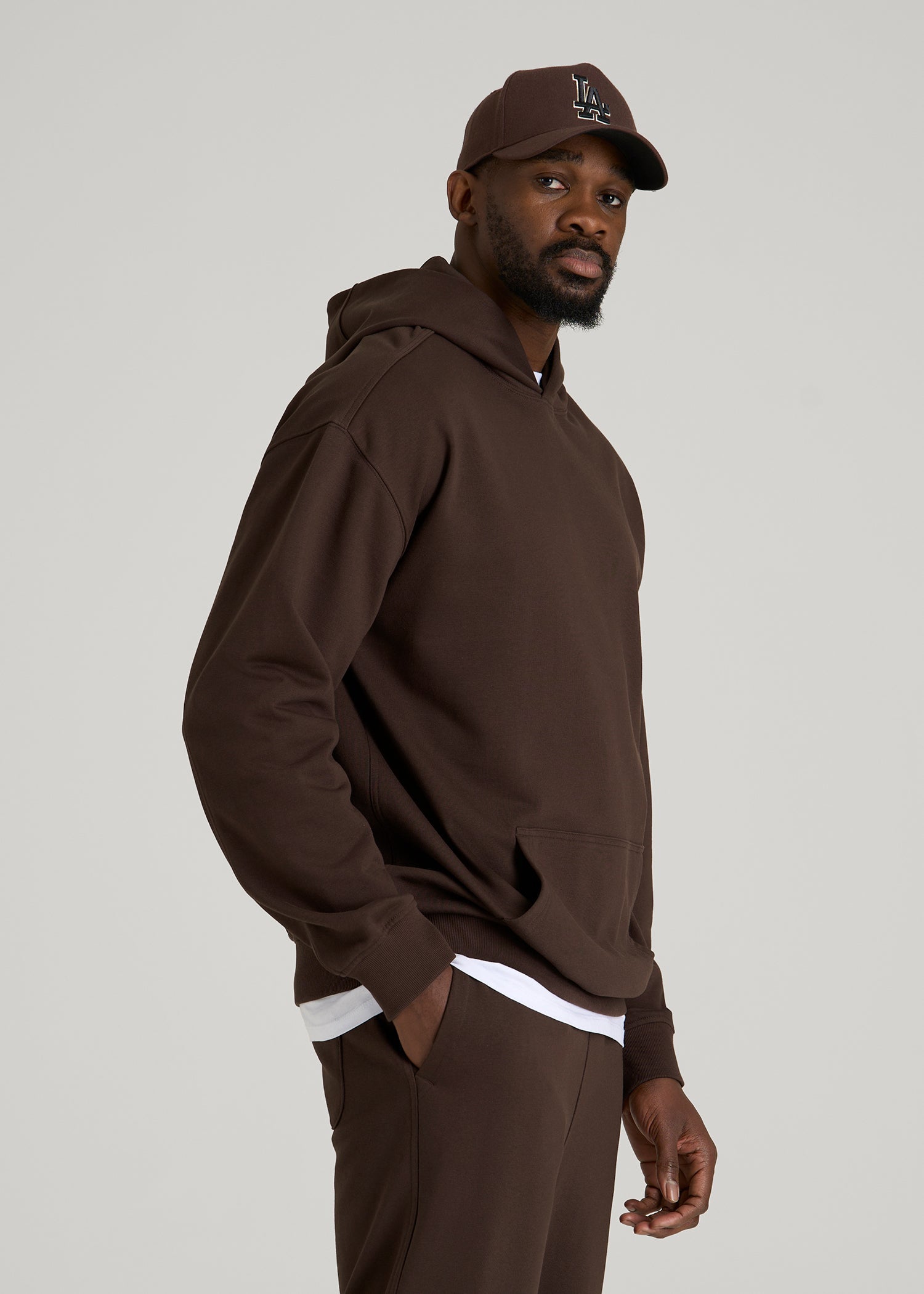 American Tall Men Everyday French Terry Popover Hoodie for Tall Men in Espresso