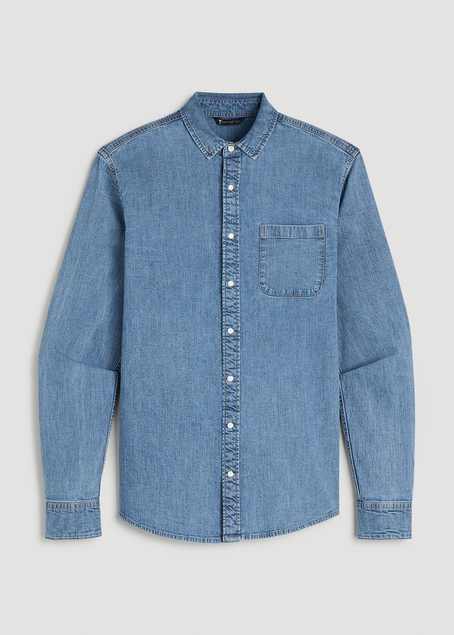 American Tall Men Classic Stretch Denim Shirt for Tall Men in Perfect Blue