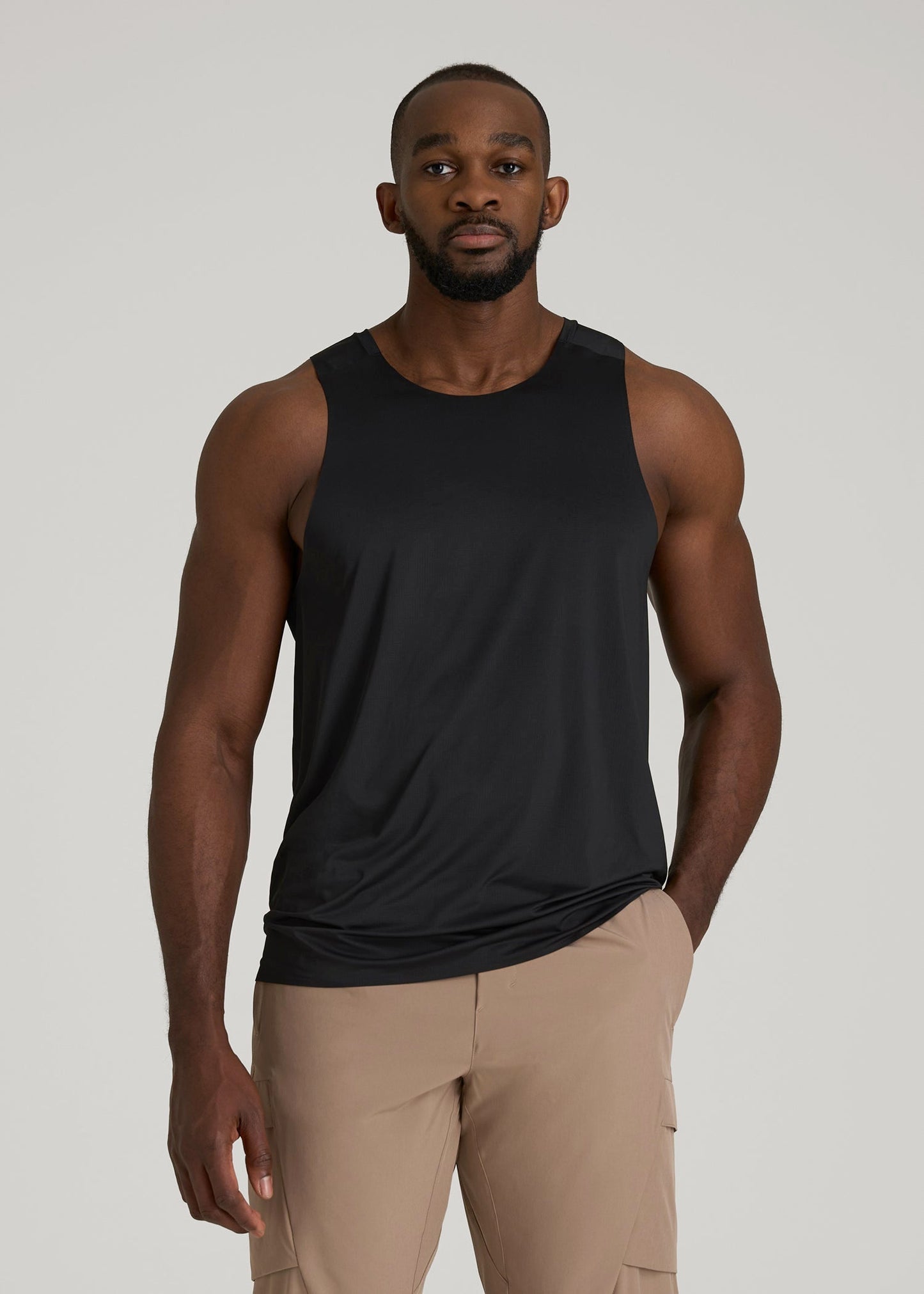 American Tall Men Perforated Training Singlet for Tall Men in Black