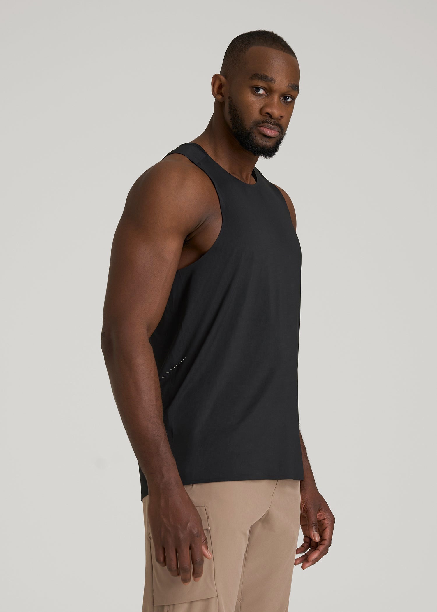 American Tall Men Perforated Training Singlet for Tall Men in Black