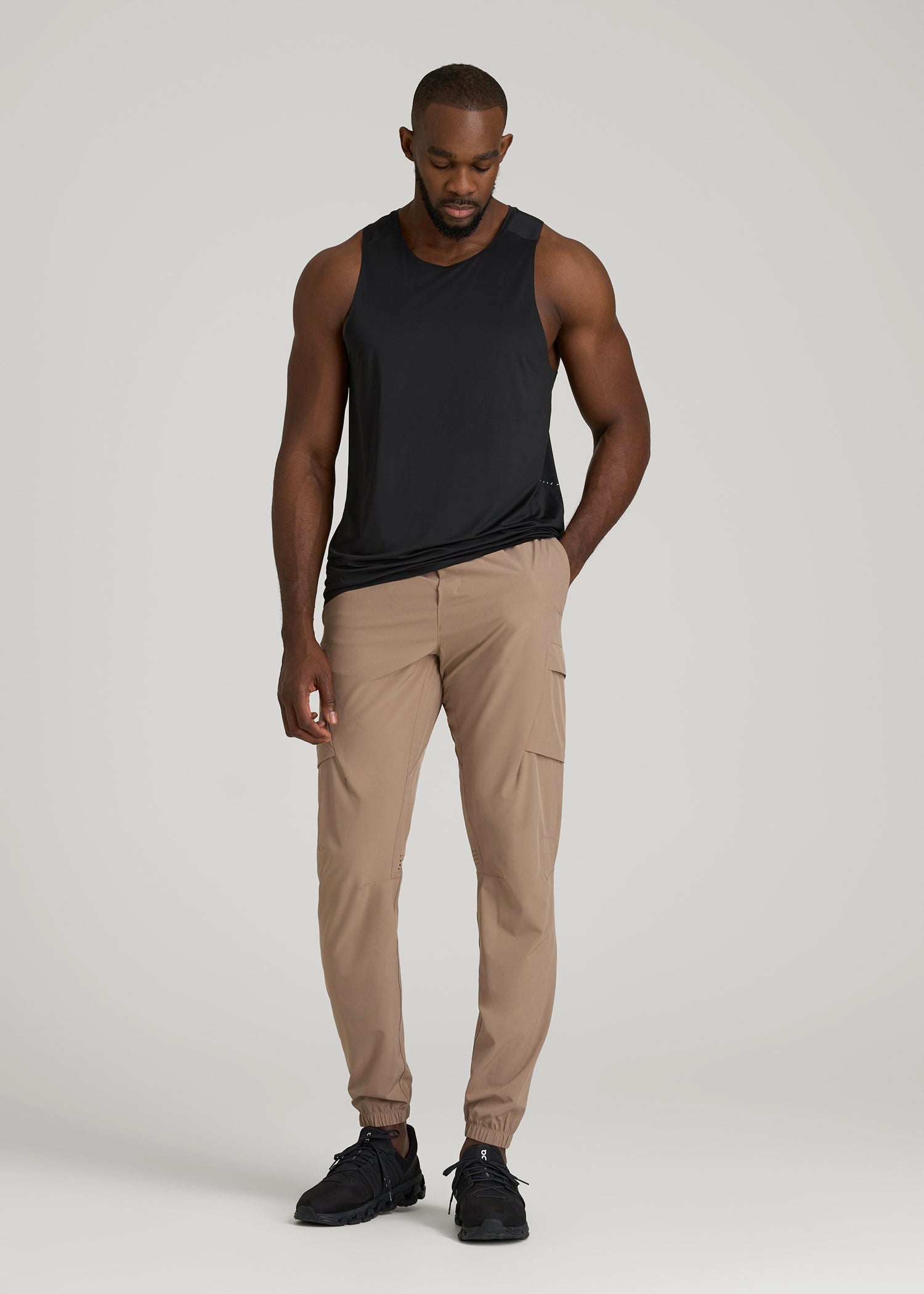 American Tall Men Perforated Training Singlet for Tall Men in Black
