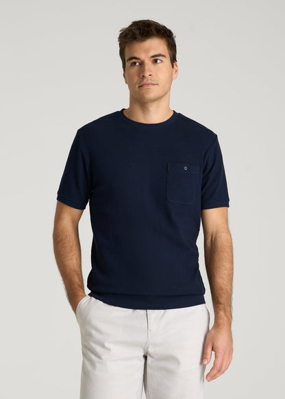 American Tall Men Terry Cotton Pocket Tee for Tall Men in Patriot Blue
