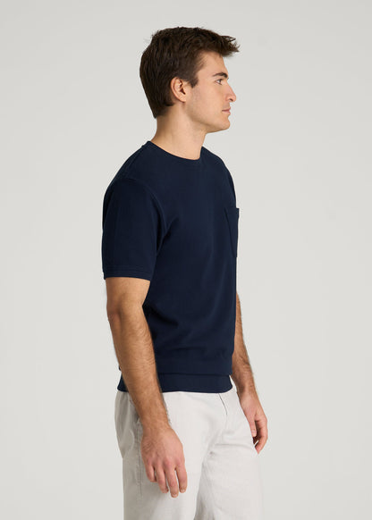 American Tall Men Terry Cotton Pocket Tee for Tall Men in Patriot Blue