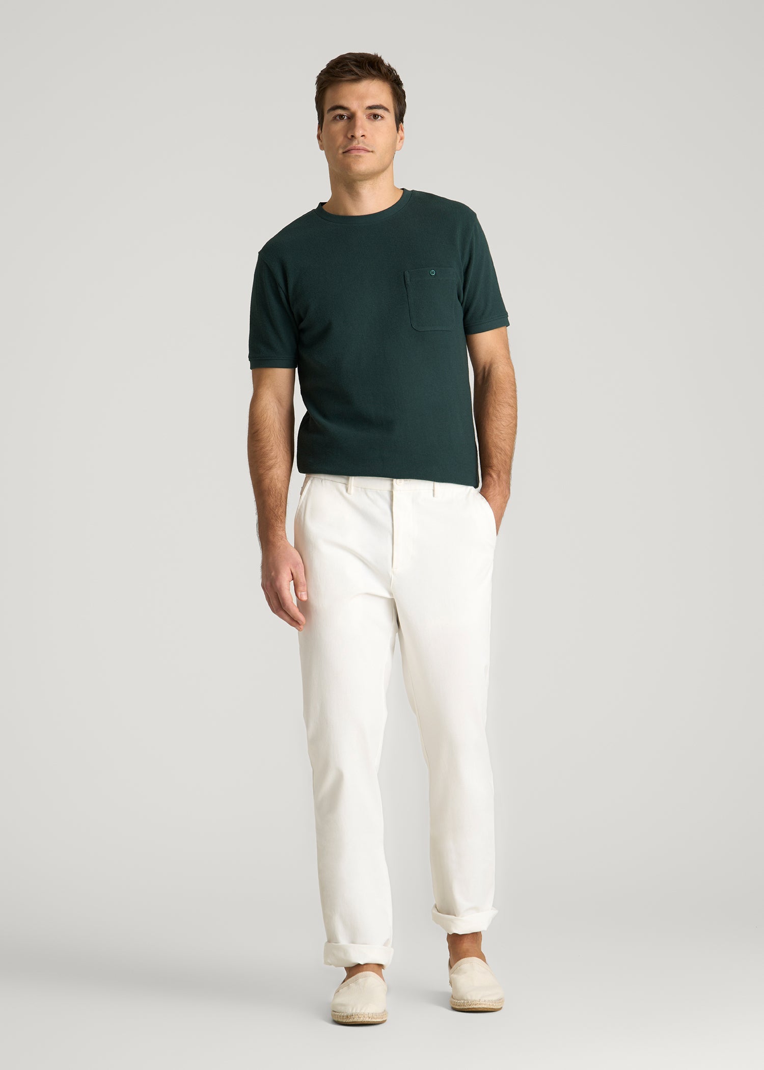 American Tall Men Terry Cotton Pocket Tee for Tall Men in Emerald
