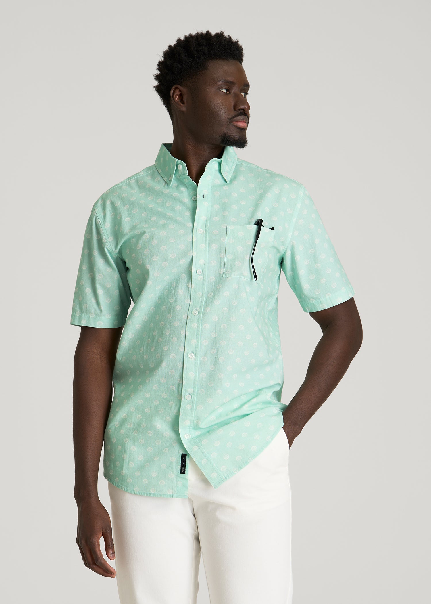 American Tall Men Short Sleeve Shirt for Tall Men in Opal Blue Dandelion