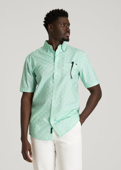 American Tall Men Short Sleeve Shirt for Tall Men in Opal Blue Dandelion