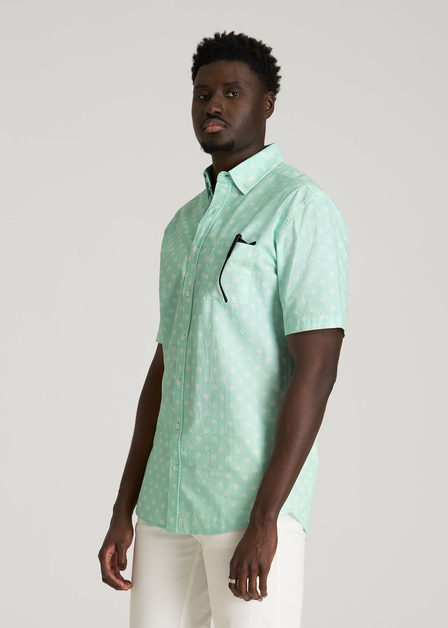 American Tall Men Short Sleeve Shirt for Tall Men in Opal Blue Dandelion