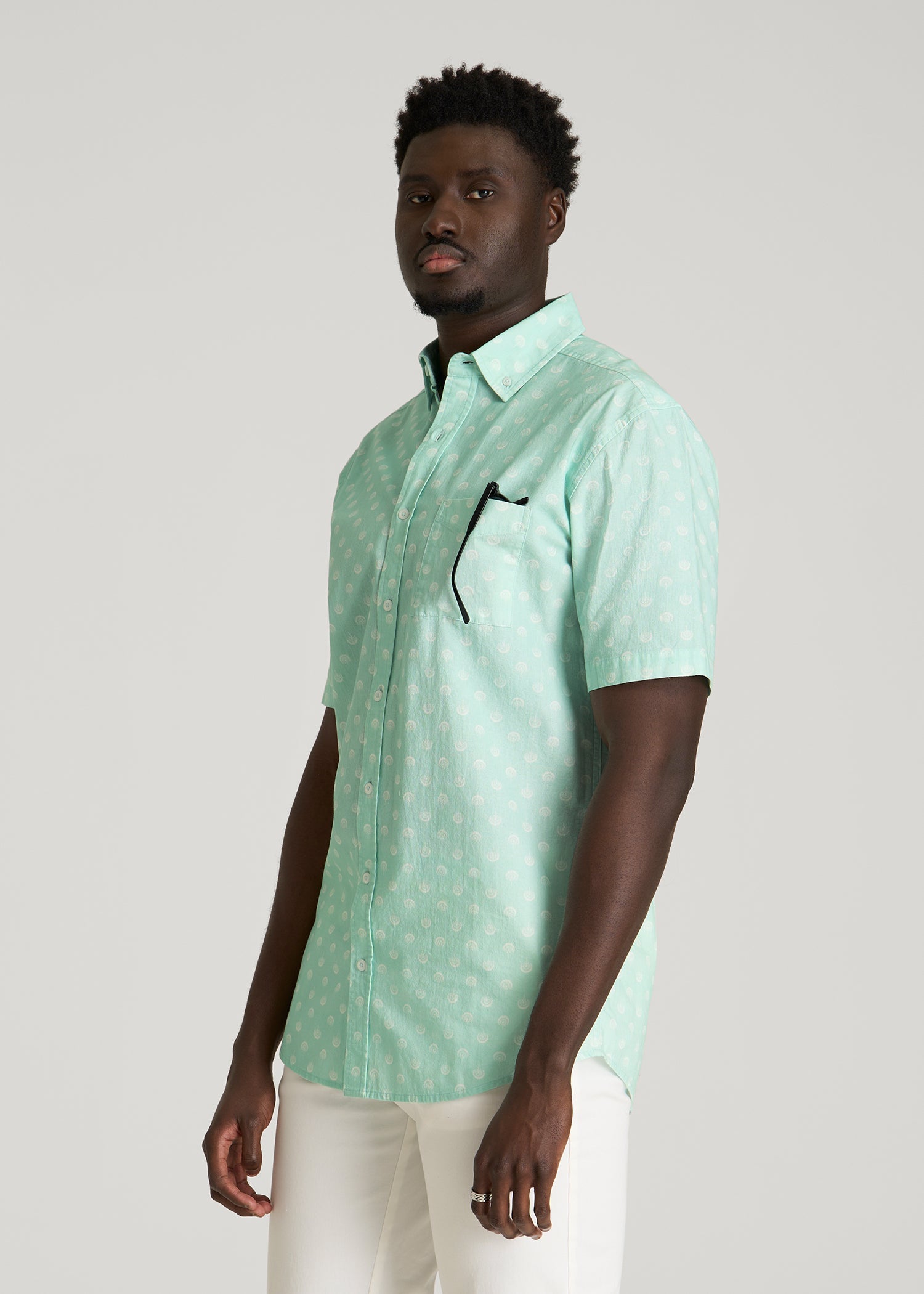 American Tall Men Short Sleeve Shirt for Tall Men in Opal Blue Dandelion