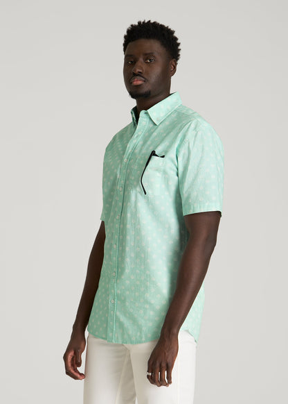 American Tall Men Short Sleeve Shirt for Tall Men in Opal Blue Dandelion