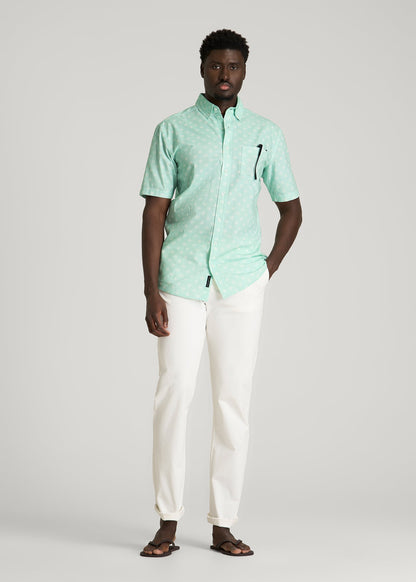 American Tall Men Short Sleeve Shirt for Tall Men in Opal Blue Dandelion