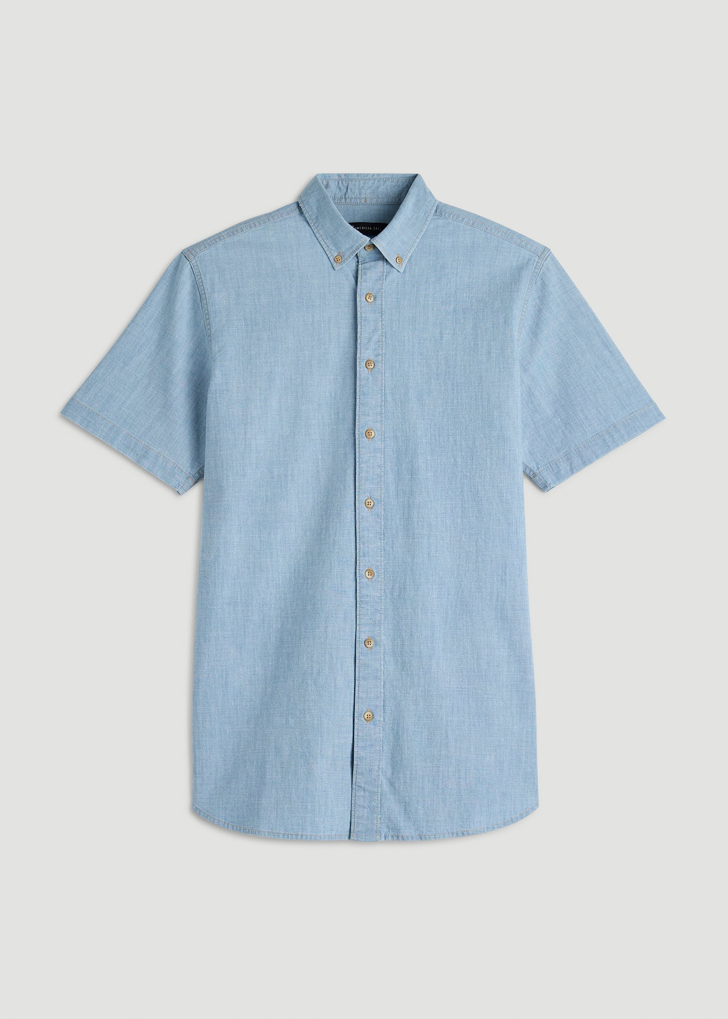 American Tall Men Short Sleeve Chambray Shirt for Tall Men in Light Blue Chambray