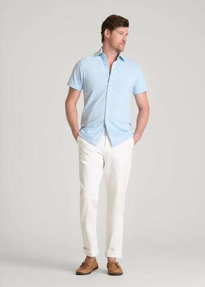 American Tall Men Pique Knit Stretch Short Sleeve Shirt for Tall Men in Ice Blue
