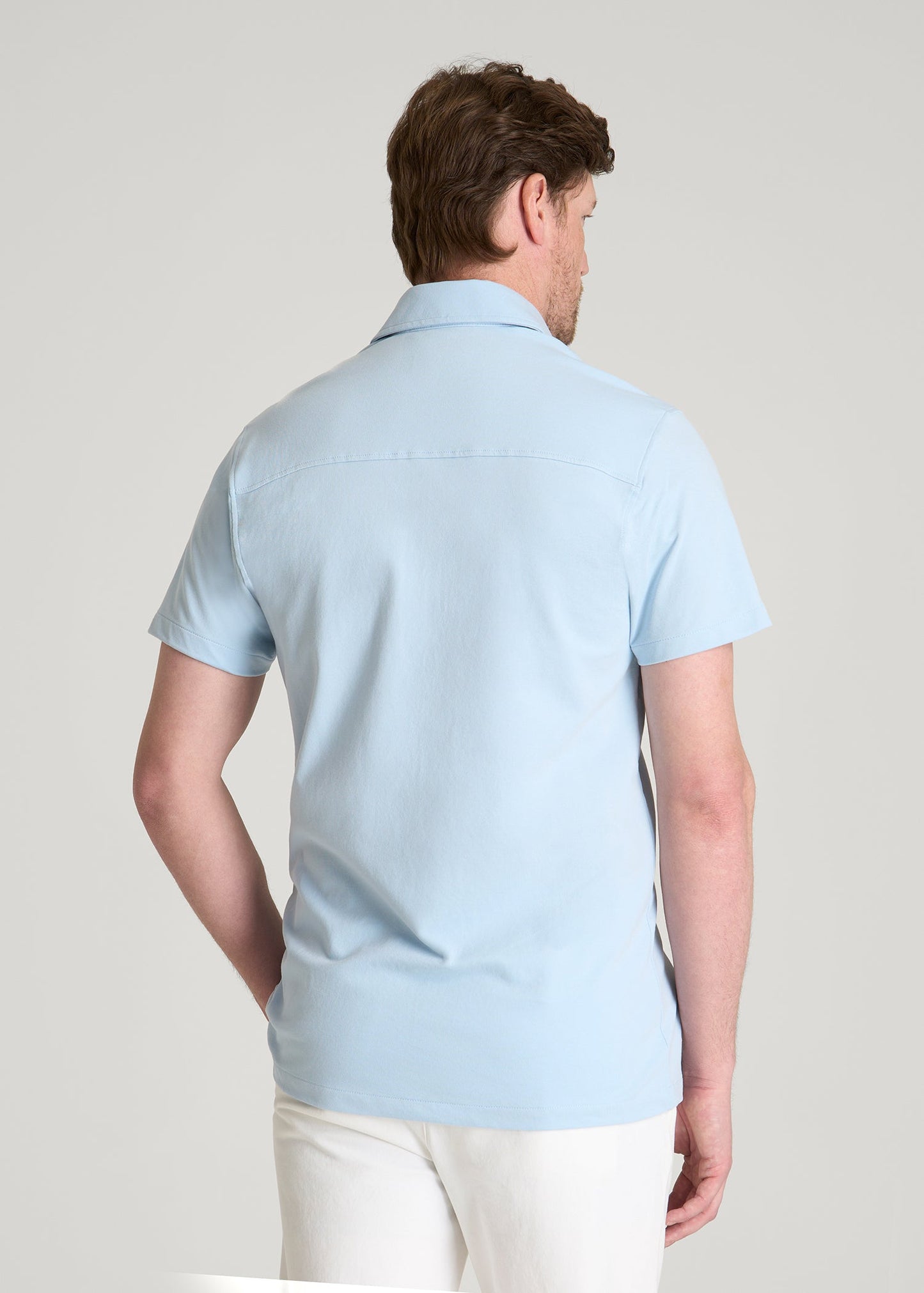American Tall Men Pique Knit Stretch Short Sleeve Shirt for Tall Men in Ice Blue