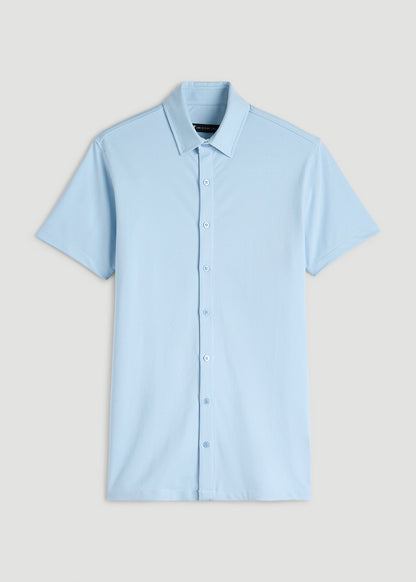 American Tall Men Pique Knit Stretch Short Sleeve Shirt for Tall Men in Ice Blue