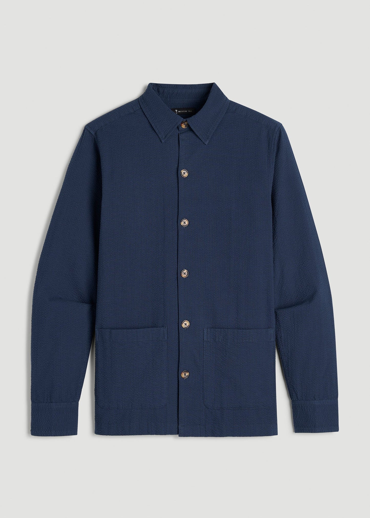 American Tall Men Seersucker Overshirt for Tall Men in Navy Blue