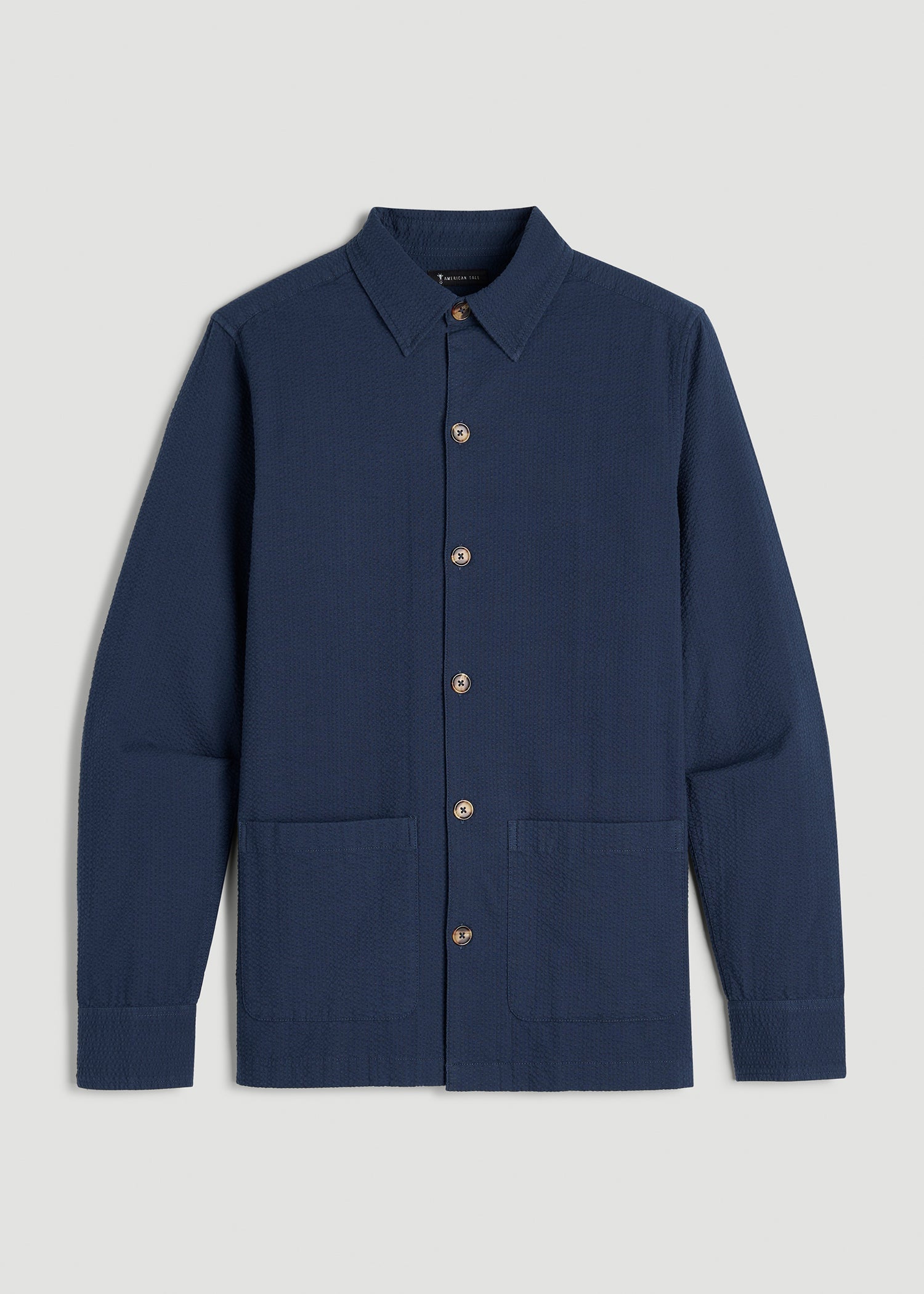 American Tall Men Seersucker Overshirt for Tall Men in Navy Blue