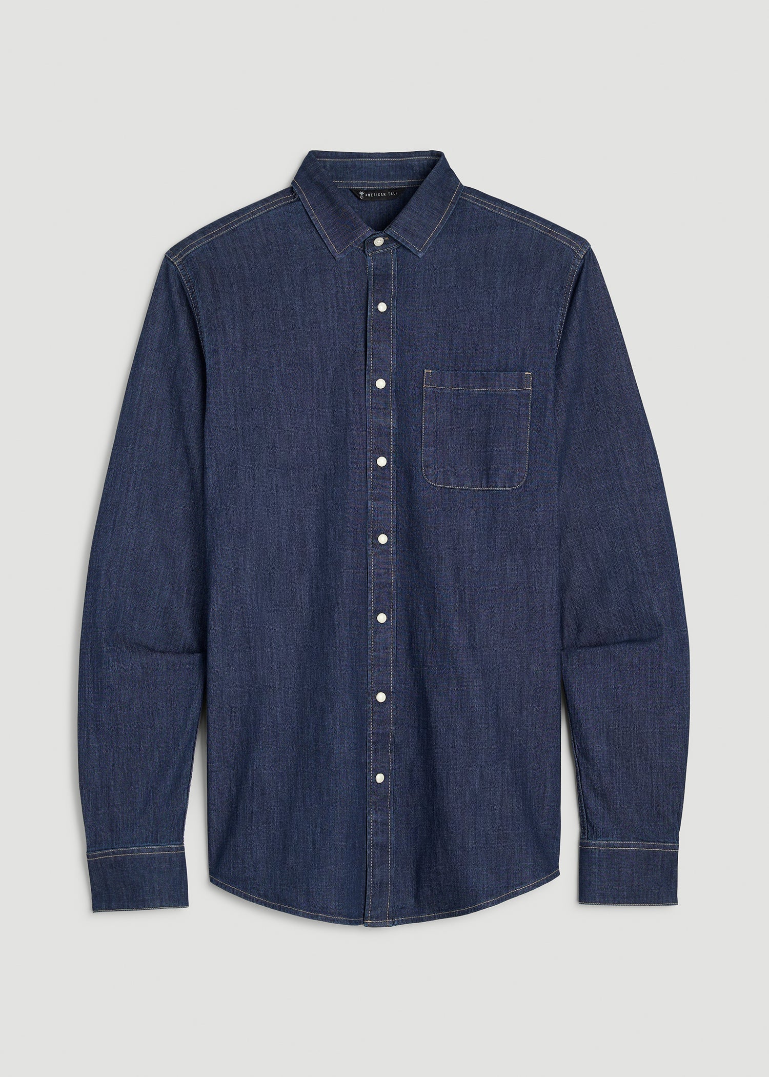 American Tall Men Classic Stretch Denim Shirt for Tall Men in Deep Indigo