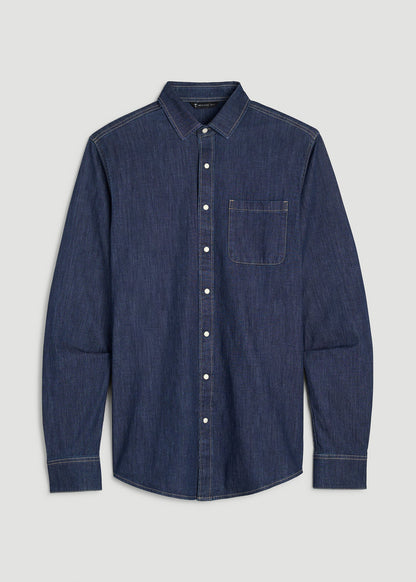 American Tall Men Classic Stretch Denim Shirt for Tall Men in Deep Indigo