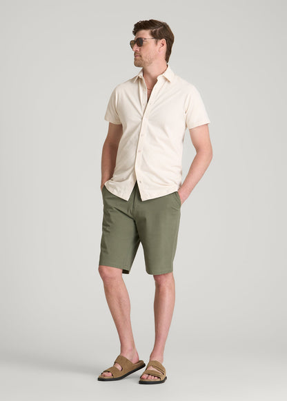 American Tall Men Pique Knit Stretch Short Sleeve Shirt for Tall Men in White Sand