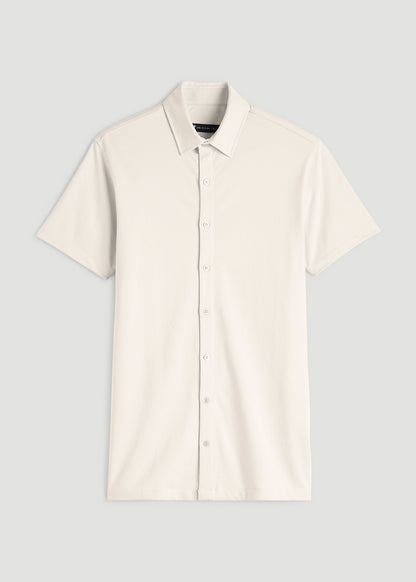 American Tall Men Pique Knit Stretch Short Sleeve Shirt for Tall Men in White Sand